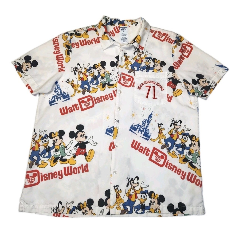 Disney World Vault Collection 50 Camp Shirt L Mickey Minnie Goofy Viscose 71